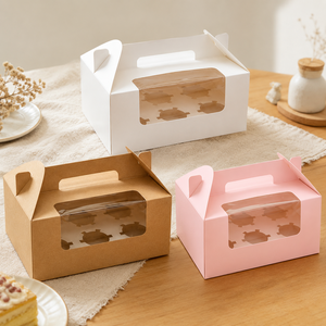 Food Grade <b>Foldable</b> Carry Pastry <b>Box</b> with Clear View Window and Handle Custom Color Logo Custom Slot Quantity Bulk Supply - Product Image 2