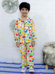 Mignon flanelle coton enfants vêtements de nuit 2 pièces thermique pyjama ensembles dessin animé tricoté pantalons longs chaud maison impression pour garçons en gros - Product Image 4