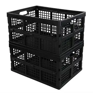 Saedy Black Stacking Milk Crates, 34-Quart Collapsible Container Bins, 2 Packs