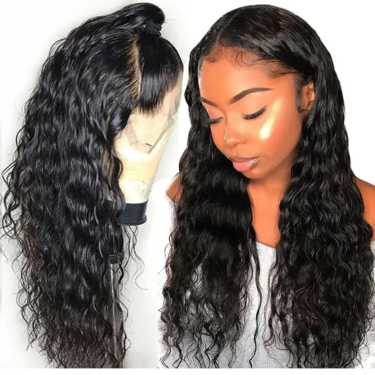 150 Density Indian Virgin Remy Cuticle Aligned Curly Human Hair Closure Wig 4X4 Natural Lace Front Deep Wave Curly Wigs