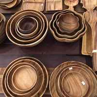 Plateau de rangement Fournitures de cuisine Cuillère en bois d'acacia Pelle Bol Cuillère Assiette à dîner Assiette à fruits Ensemble de vaisselle