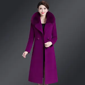 Damen Woll mantel Herbst Winter Plus Size 5XL Eleganter langer Mantel Weibliche Jacke Pelz kragen Wolle Hochwertiger Mantel Outwear