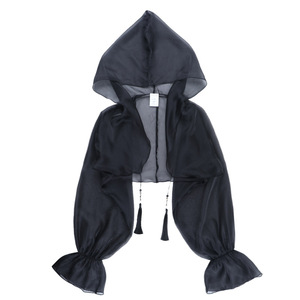 女性用ブラウストップス2025新着ブラックフード付きカーディガン秋新ゴシック様式カジュアル - Product Image 5