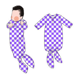 Grosir kustom cetak gaun kotak-kotak Softest terikat gaun anak baru lahir bayi kantong tidur - Product Image 5