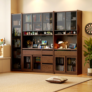 Bibliothèque moderne en bois avec portes vitrées, design modulaire pour la maison, le bureau et le salon - Product Image 1