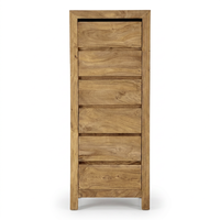 Commode haute en chêne rustique faite à la main avec 6 tiroirs en bois massif, rangement écologique pour chambre à coucher