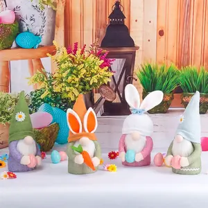 春季室内家居礼品装饰4设计手工侏儒无脸毛绒公仔复活节兔子侏儒摆件