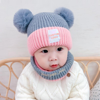 OEM Herfst Winter Baby Dome Dubbele Haarbal Pluche Gebreide Mutsen 3D Borduurwerk Warme Sjaal Sets Mutsen Jongens en Meisjes OEM Koude Muts