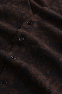 Designer <strong>Men's</strong> Paisley Flock Velvet Cardigan Sweater Bomber Style with Ribbed Trim Jacquard Knit <strong>Jumper</strong> in Burgundy and <strong>Black</strong> - Product Image 3