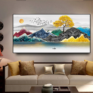 <span class=keywords><strong>Cuadros</strong></span> Decorativos para Pared, Impresiones de Arte Nórdico Abstracto, Árbol Dorado, Pájaros, Montaña, Lienzo, Pintura, Cuadro para Sala de Estar, Decoración del Hogar - Product Image 1