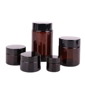 Hot sale 4oz 7oz round straight side amber glass jars with screw plastic lids