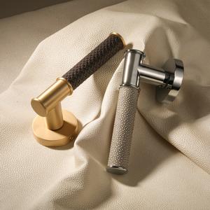 Maxery pegangan pintu kulit anyam kulit asli pintu kuningan padat perangkat keras Modern Satin mewah tuas kuningan pegangan pintu Villa Hotel - Product Image 5