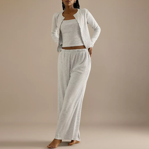 Women's Lounge Pyjama Cardigan Set Soft Wide Leg Bottoms with Elasticated Waist Breathable 2-Piece Loungewear ODM Supply pajama set custom