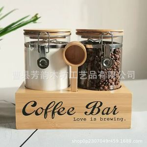 Juego de recipientes para almacenar granos de café con base de madera y cuchara, contenedor de vidrio hermético para exhibir en un barra de café - Product Image 2