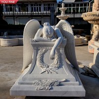 Nisan Marmer Beige Ukiran Tangan YOUFINE dengan Patung Malaikat, Monumen Pemakaman Mewah Kustom untuk Dekorasi Peringatan