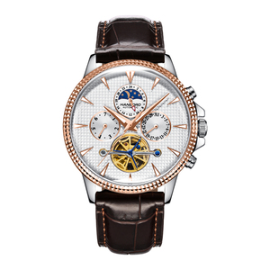 Montre mécanique classique de luxe pour homme, phase de lune, lumineuse, boîtier en acier inoxydable, cadran en cristal, multifonctionnelle, style <span class=keywords><strong>Paris</strong></span> Nail - Product Image 1