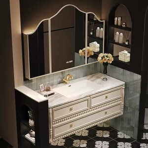 Retro paint bathroom cabinet natural luxury stone seamless basin bathroom washbasin washbasin cabinet combination - Product Image 3