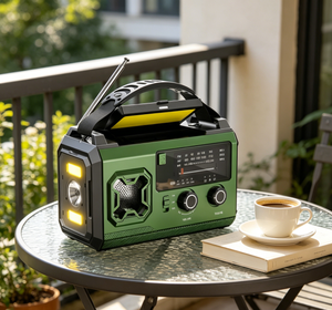 Radio d'urgence solaire AM FM WB avec manivelle, récepteur 20000mAh rechargeable, lampe torche, utilisation en extérieur - Product Image 1