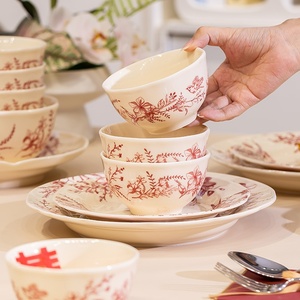 Juego de Regalo de Alta Calidad de 58 Piezas, Olla de Cerámica, Plato Redondo para Cena, Tazón de Porcelana con Estampado Floral para Ensalada, Arroz y Sopa - Product Image 2