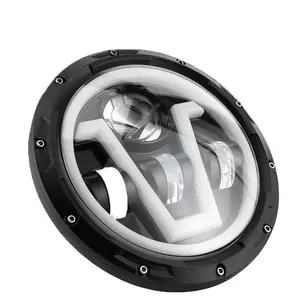 Lampu Depan Led Bulat 7 Inci 65W, untuk Jeep Wrangler JK Balok Rendah Tinggi DRL Lampu Halo untuk Persetujuan Land Rover Defender DOT