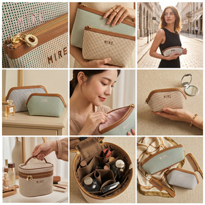 Bolsa <span class=keywords><strong>de</strong></span> <span class=keywords><strong>Maquillaje</strong></span> Ecológica Colorida Travel Grande Jacquard Terry Rosa Adorable Logo - Capacidad Grande Zipper - Product Image 1
