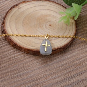 Collier ras du cou en acier inoxydable et <span class=keywords><strong>pierre</strong></span> naturelle, élégant et minimaliste, pour femme - Product Image 5