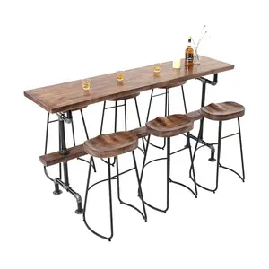 American industrial style bar Solid wood bar Table Cafe retro wall table restaurant long high table chairs