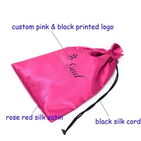Sacs en satin rouge rose avec logo pour mèches de cheveux, taille moyenne, sac anti-poussière en satin avec cordon de serrage