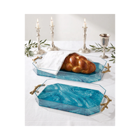 Plateau octogonal en acrylique avec poignées en forme de branche, plateau personnalisé en marbre pour l'art fluide, pour la table de Shabbat, décoration de table pour les fêtes juives