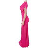 STOCK 4Colors Plain Women's Dress One Shoulder Mesh Maxi Dress Plus Size Casual Robe S-XXL