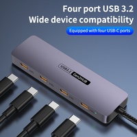 Hub USB3.2 Gen2 Type-C 4 ports en alliage d'aluminium de haute qualité avec vitesse de 10 Go, accessoire informatique quatre-en-un en stock