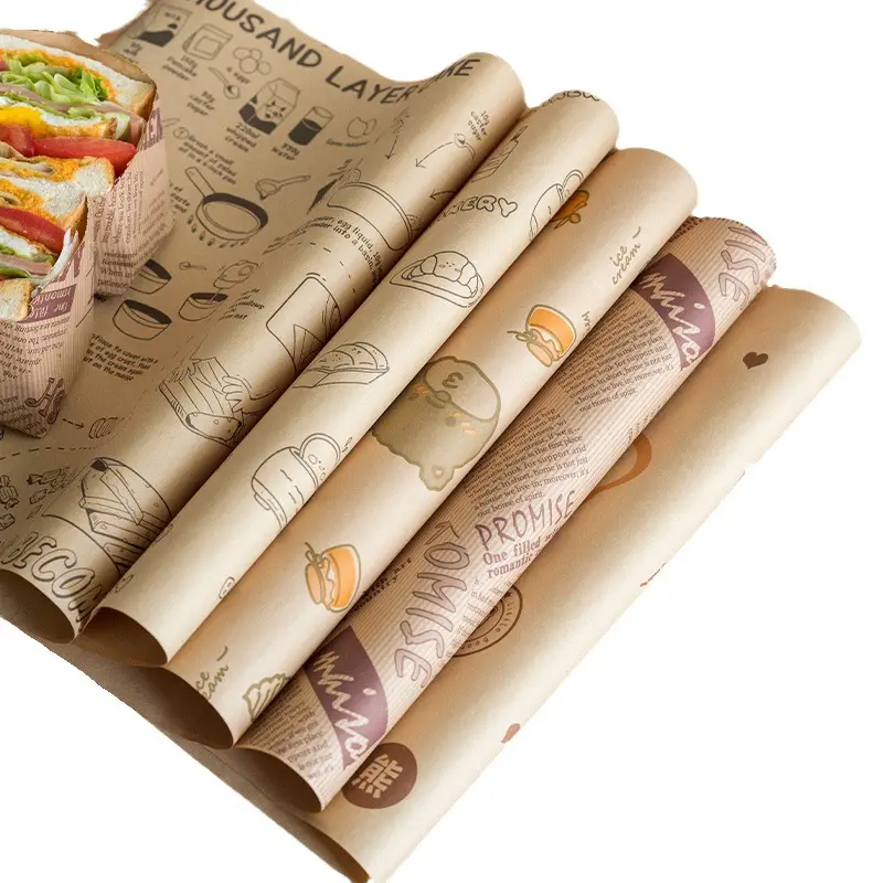 Custom Fast Food Hamburger Packaging Tissue Paper Food Grade Eco Friendly Ink Printing Logo Safe Non Toxic Wax Paper