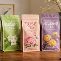 Sachets d'emballage personnalisés pour thé aux fleurs, pochettes à fond plat à huit soudures latérales, sacs refermables en Mylar pour café et thé, qualité alimentaire, vente en gros directe usine