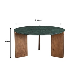โต๊ะกาแฟหินอ่อนสีเขียวทรงกลมพร้อมฐานไม้สำหรับบ้านสำนักงานคาเฟ่โรงแรมมีวางจำหน่ายในราคาดีจากอินเดีย - Product Image 2