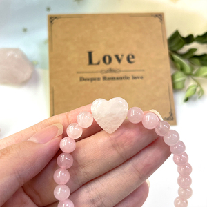 <span class=keywords><strong>Bracelet</strong></span> élégant en pierres naturelles (améthyste, œil de tigre, <span class=keywords><strong>quartz</strong></span> <span class=keywords><strong>rose</strong></span>) avec perles en forme de cœur de 6 mm pour la Saint-Valentin - Product Image 5