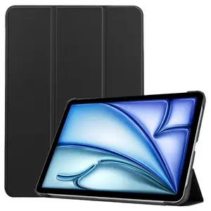Capa de couro PU para tablet, capa compacta com 3 pastas para iPad Air 11 2024 Tablet, slim e leve, inteligente e inteligente