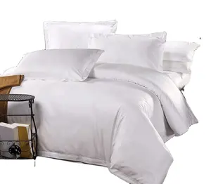 100% coton 60S 300TC satin blanc hôtel ensemble <span class=keywords><strong>de</strong></span> literie draps housse <span class=keywords><strong>de</strong></span> <span class=keywords><strong>couette</strong></span> ensemble <span class=keywords><strong>de</strong></span> NanTong usine - Product Image 1