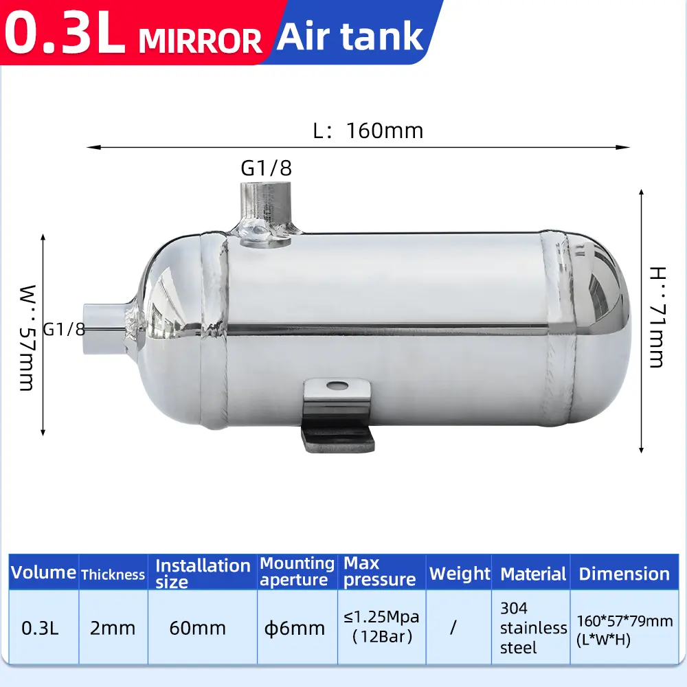 0.3L Petit mini réservoir d'air horizontal en acier inoxydable 304 pour équipement de beauté/compresseur