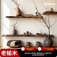 Étagère murale flottante en bois massif style Wabi-sabi vintage, bibliothèque de rangement à une barre, meuble de maison