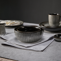 Service de table de luxe en céramique style rayé en laine européenne, avec tasses à café et assiettes en porcelaine émaillée, pour restaurants et hôtels