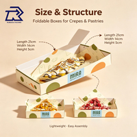 Boîtes à emporter en papier crépon imprimées sur mesure, contenants jetables de qualité alimentaire pour desserts, boîtes pliables en papier pour les boutiques de desserts