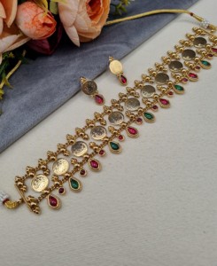 Conjunto de Joyería Tradicional con Monedas de Templo, Collar de Novia Étnico con Pendientes a Juego, Conjunto de Joyería de la India del Sur para Bodas - Product Image 1