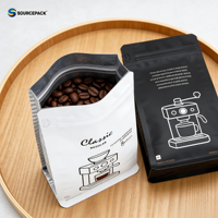 Sacs d'emballage pour grains de café personnalisés, 250g 500g, résistants à l'humidité, à fond plat, avec fermeture éclair et encoche de déchirement
