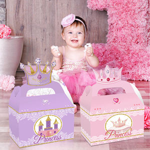 DD153 <span class=keywords><strong>princesse</strong></span> château thème fille fête fournitures cadeau bonbons emballage boîte en papier rose avec poignée couronne - Product Image 3
