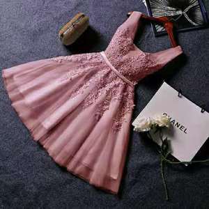 Cocktail Dress Strapless A-Line Chiffon Lace Pink Adult Party Wear - Product Image 1