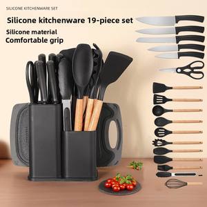 أحدث سيليكون مكون من 19 قطعة مع لوح قصاصات بمقبض خشبي ودلو تخزين ملعقة سيليكون آمنة أجنبية - Product Image 4