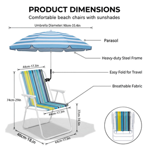 Chaise pliante durable, chaise de <span class=keywords><strong>plage</strong></span>, parasol, siège portable pour repas en plein air, camping, protection solaire UPF 50+, chaise longue de <span class=keywords><strong>plage</strong></span> légère - Product Image 4
