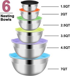 7 renk paslanmaz çelik salata meyve kek karıştırma kase paslanmaz çelik karıştırma kasesi seti 6 - Product Image 1