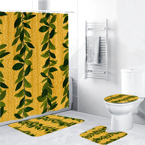 カスタマイズPuaAloaloパターンシャワーセット、ハワイ用ビッグラグ付き4PCSバスカーテン/ - Product Image 1