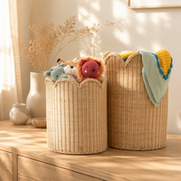 Panier de rangement en rotin avec couvercle festonné, panier en osier, panier de rangement pour enfants, conteneur de rangement décoratif